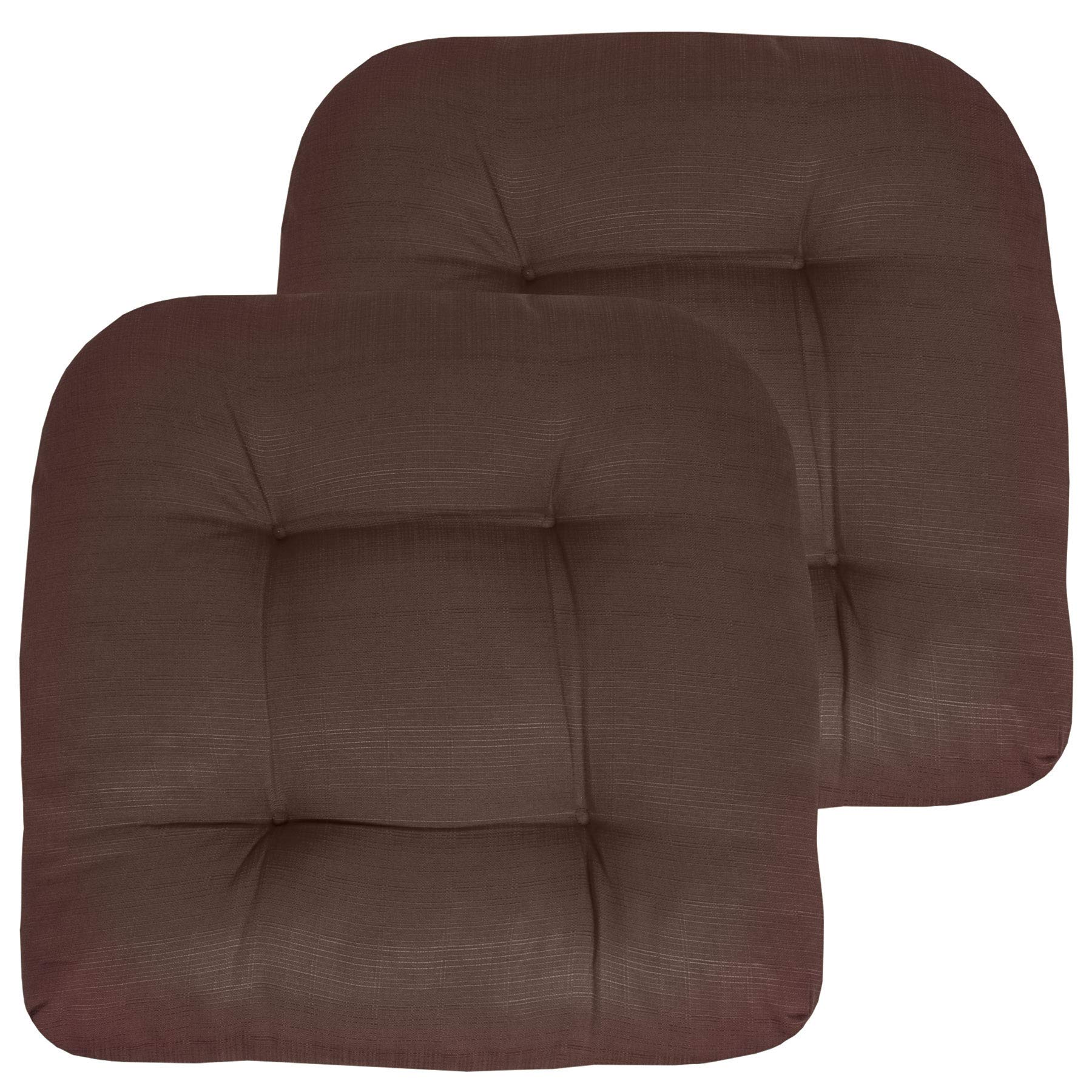Sweet Home Collection Patio Cushions Outdoor Chair Pads Premium Comfortable Thick Fiber Fill Tufted 19" x 19" Seat Cover, 2 Count (Pack of 1), Chocolate