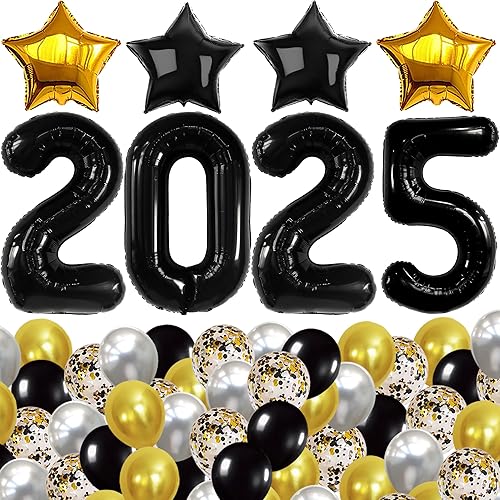 KatchOn, Juego de globos negros 2025, enormes de 40 pulgadas, paquete de 36 | Globos de graduación 2025, decoraciones de graduación negras y doradas