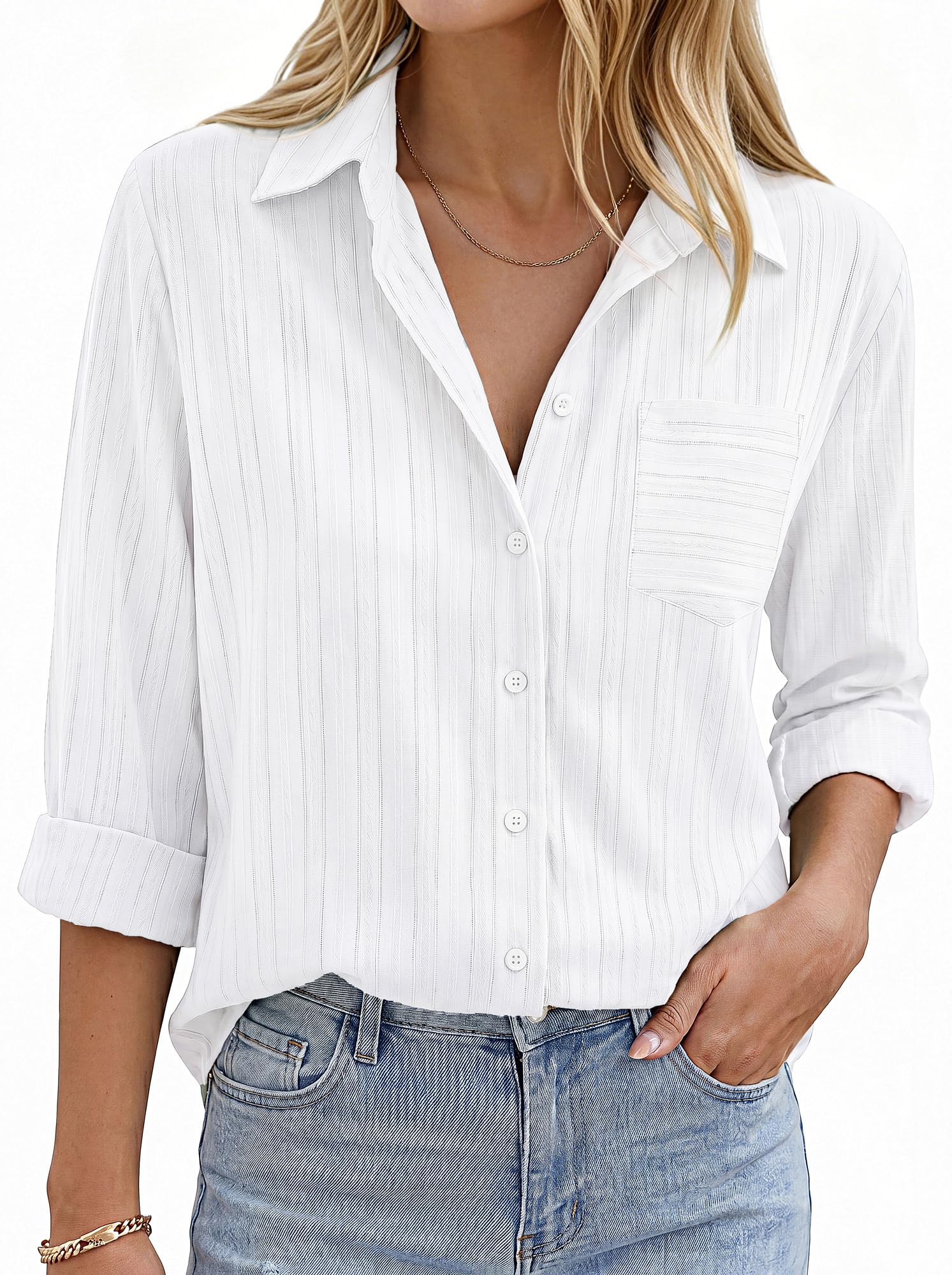 GRACE KARIN Bluse Damen 100% Baumwolle Lässig Button Down Shirts Oberteile | 100 % Baumwolle, Atmungsaktiv & Weich, Moderner Look mit geknöpften Bündchen, vom Büro ins Wochenende, Maschinenwaschbar