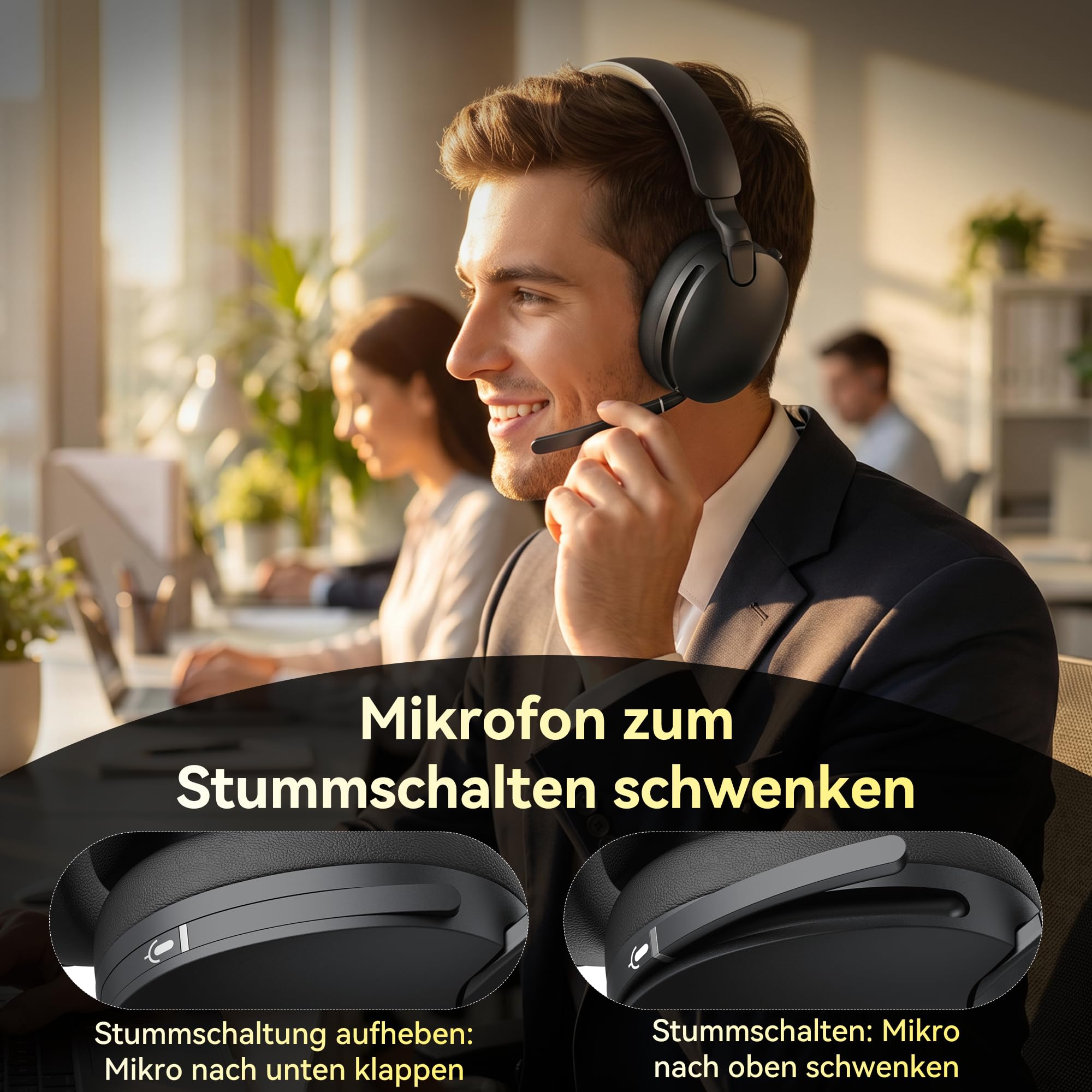 TECKNET Hybrid ANC Kopfhörer, V5.4 Bluetooth Headset mit Mikrofon, Mehrere Verbindungsmethoden, Schnellladung, 100 Std. Betriebsdauer, Over Ear Kopfhörer Bluetooth mit MFB für Musik、Büroarbeit