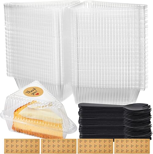 Contenedor de 300 piezas para tartas con cucharas de plástico y calcomanías decorativas contenedor desechable para tarta de queso con tapa con