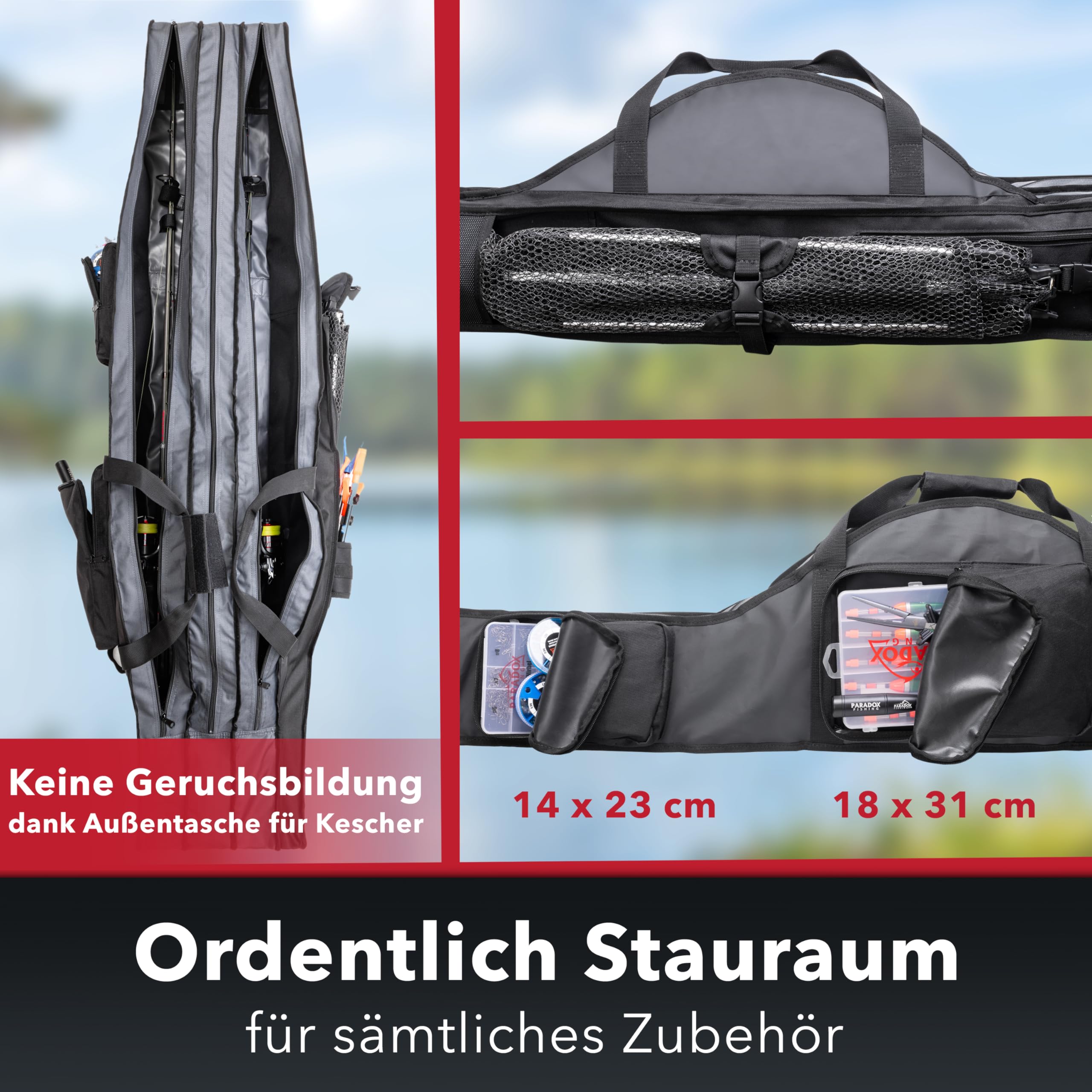 Paradox Fishing Rutentasche 2/3/4 Fächer I 120cm/130cm/150cm/160cm/190cm I Angeltasche Rutentasche Rutenfutteral Angeltasche - Angelrutentasche - 3