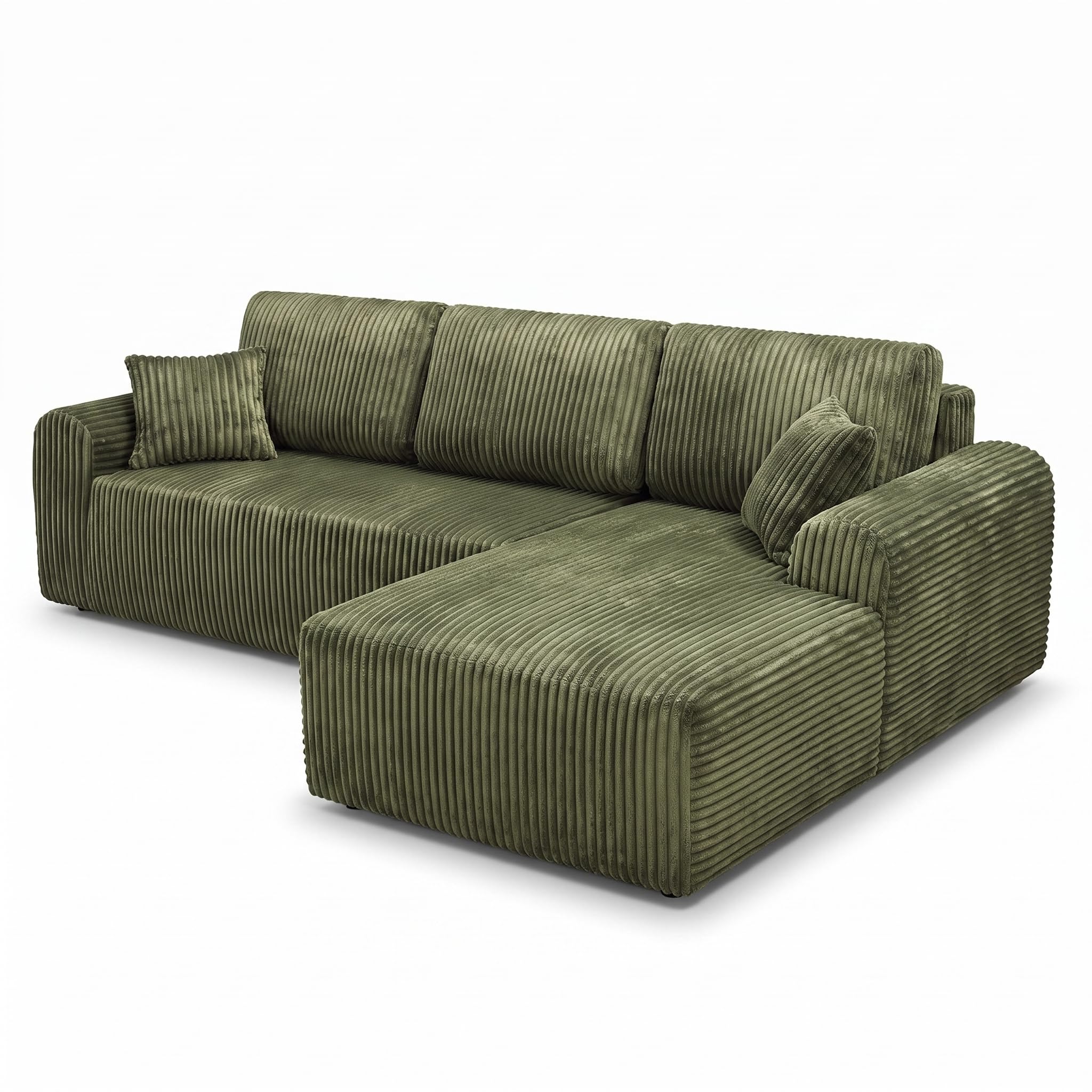 KEIKI 109" Corduroy L-Shaped Sectional Sofa with Left Chaise, Green