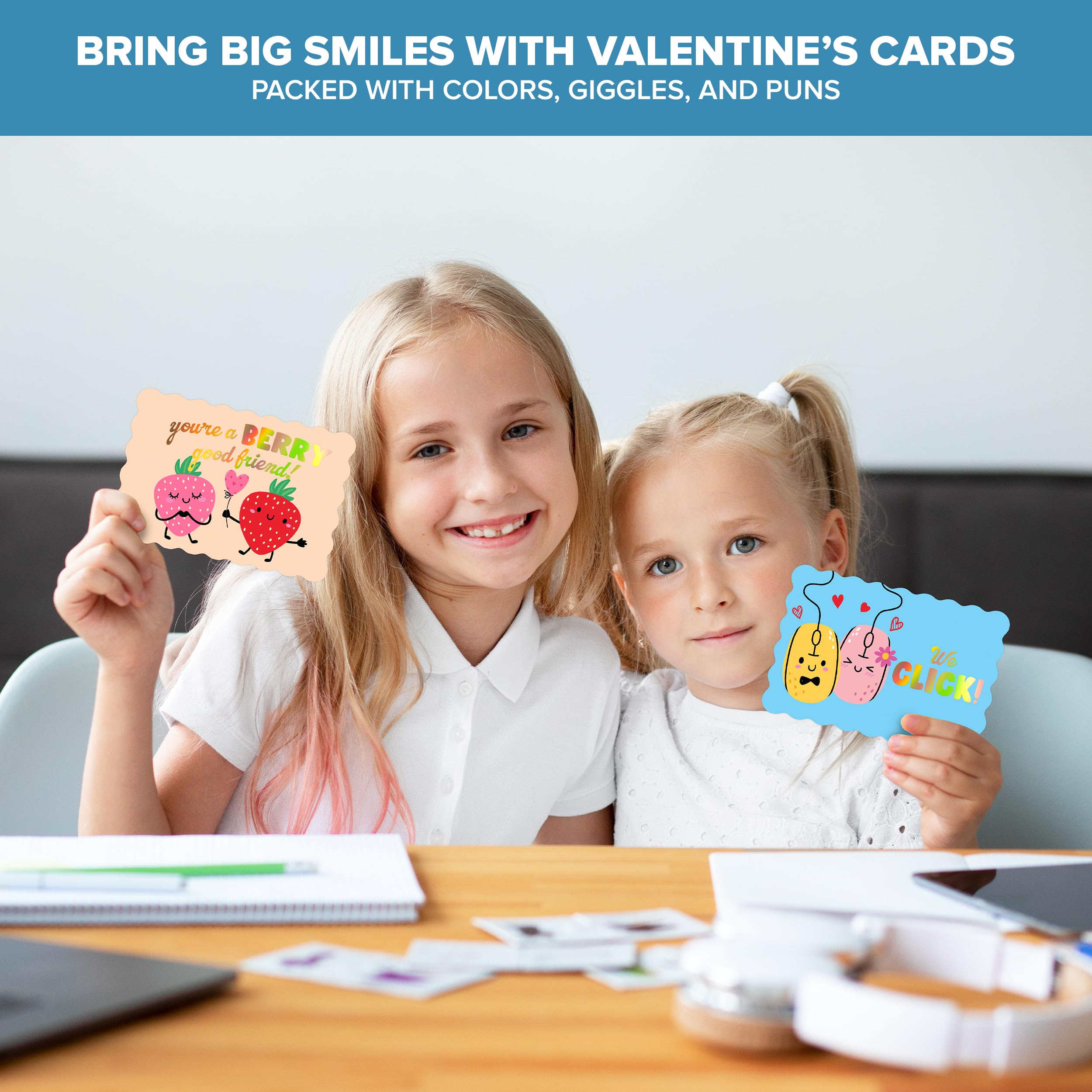 Amazon.com : Decorably 40 Pack Holographic Postcard-Style 4.7x3in Valentines  Cards for Kids with Envelopes and Scented Stickers, 12 Funny Designs for  Loved Ones