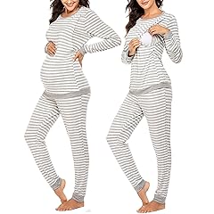 Ekouaer Nursing Pajama Set Long Sleeve Maternity Clothes Labor Pregnancy Pjs Breastfeeding Thermal Underwear Sleepwear
