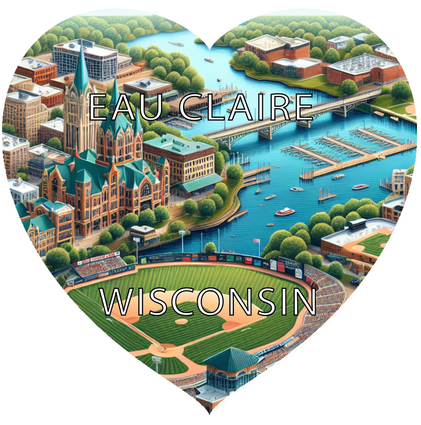 Eau Claire Wisconsin Souvenir Heart Design Vinyl Decal Sticker 4-Inch