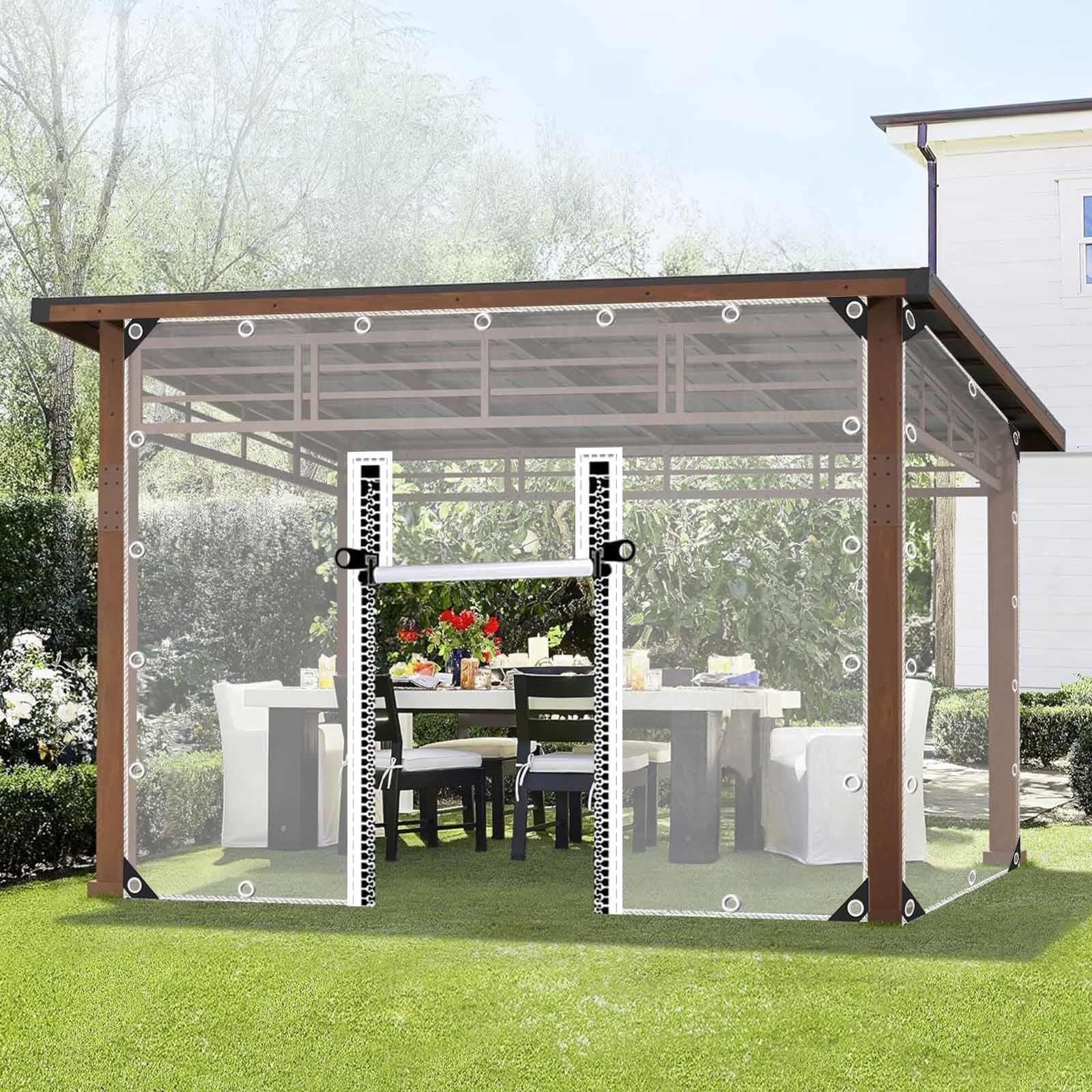 Außen Durchsichtige Planenvorhänge Mit Reissverschluss Tür, 2/3/4/5m, Kunststoff Wasserdichte Plane Mit Ösen, Transparente Plane Seitenteile Für Pavillon Veranda Pergola Carport,2Zipper-1.5x2.3m