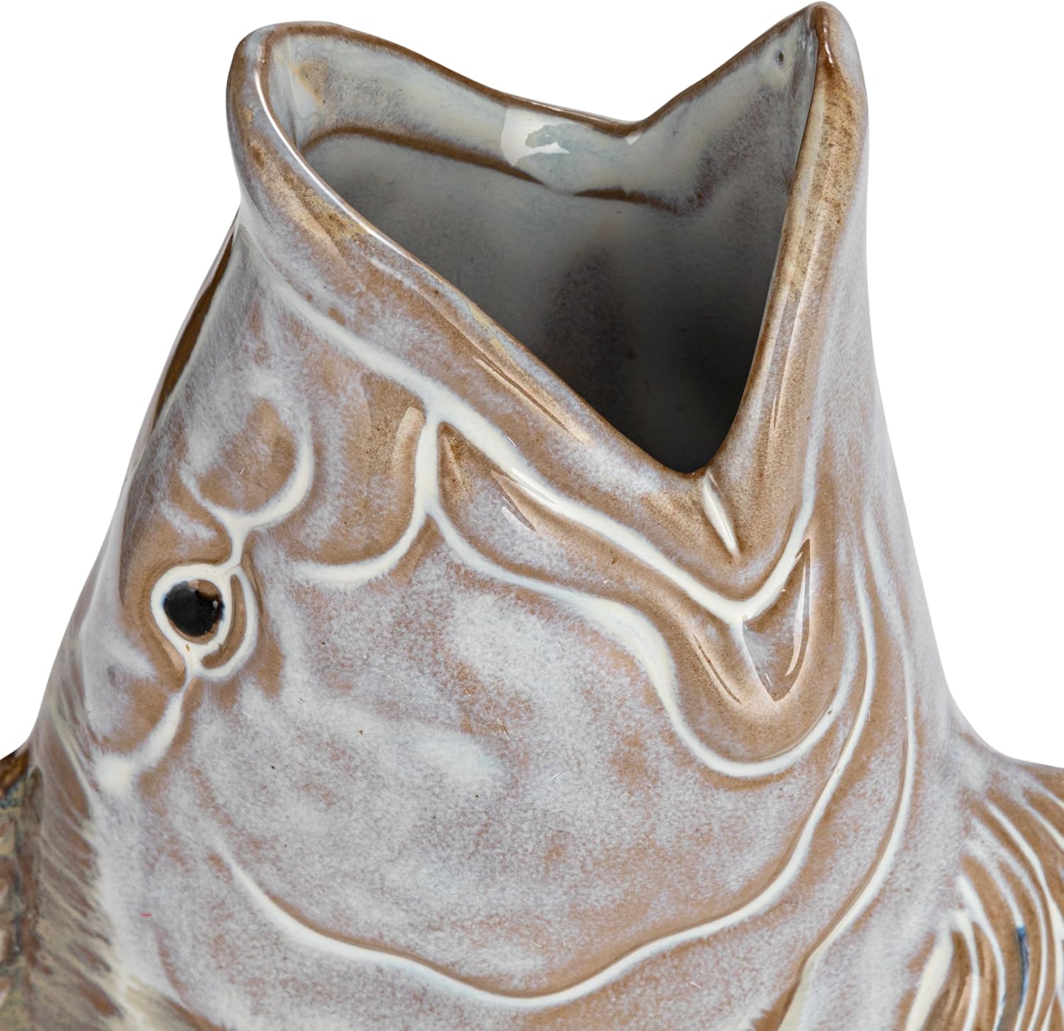 White and Tan Ceramic Fish Shaped Wall Vase