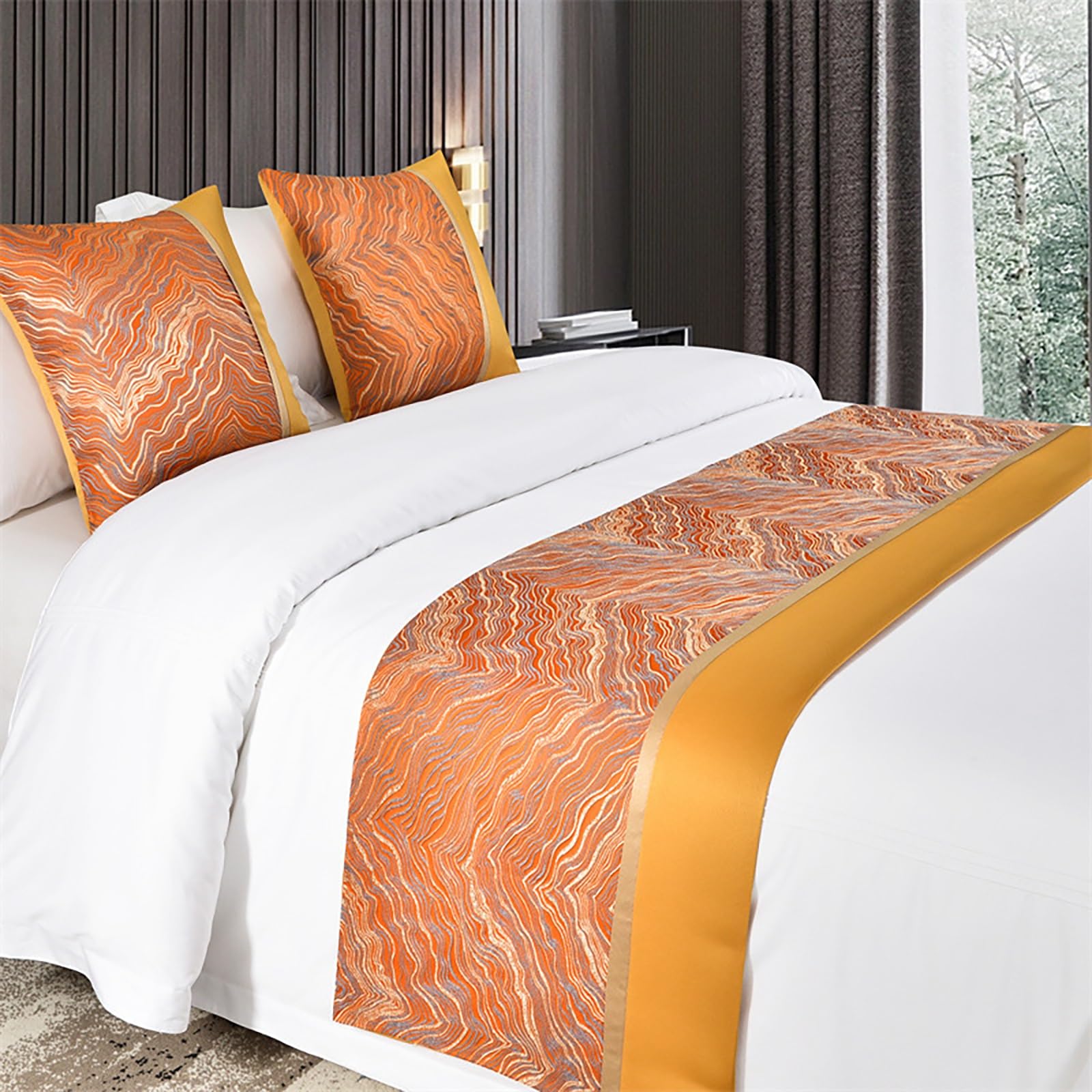 VNVFJKLO bed runner, Bed Runner Mountains Rivers Jacquard Theme Of Foot For, Luxurious End Scarves Bedding Towel Decor Protection Bedspread For Hotel Home Scarf(Orange,50 * 240cm for 180cm Bed)