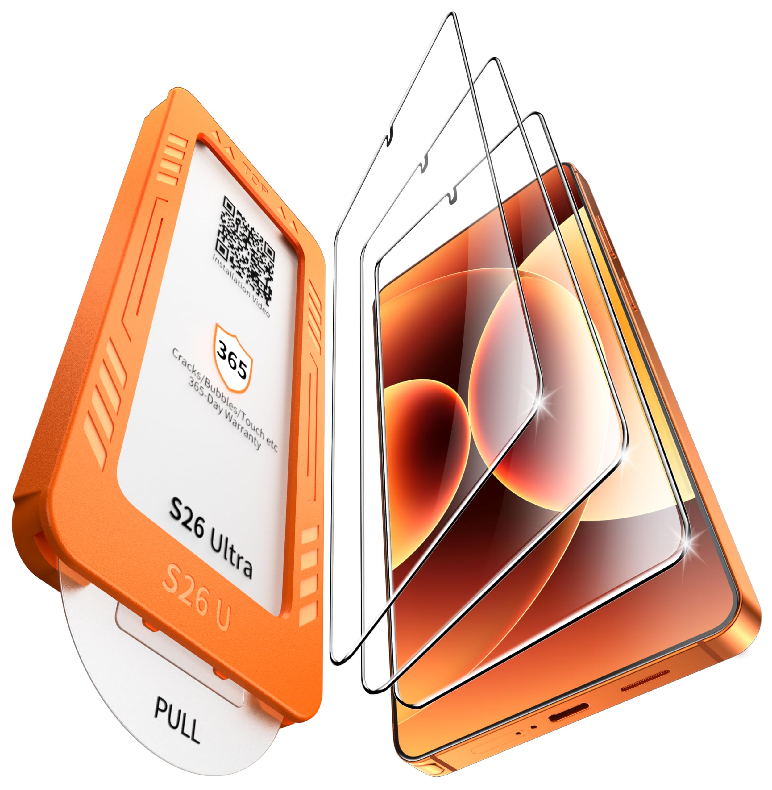 3 Pack for Samsung Galaxy S26 Ultra Screen Protector Tempered Glass, 9H+ Hardness, 12FT Military Grade Shatterproof, Auto Alignment Frame, Bubble Free Case Friendly HD Clear 6.9 Inch