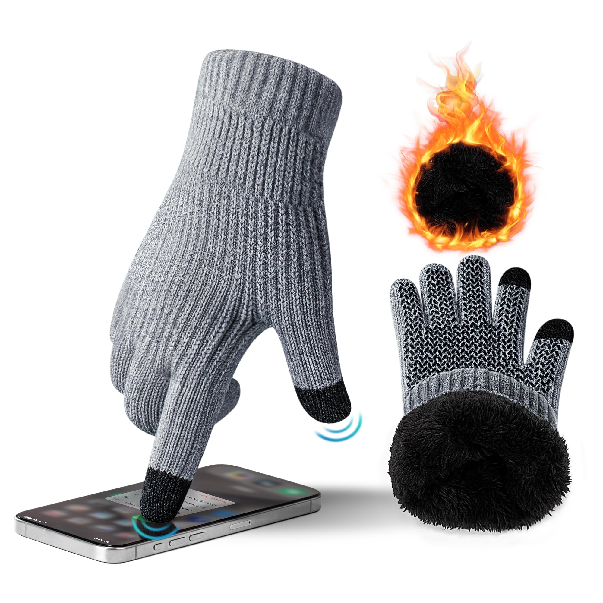 ineepor Guanti Invernali Uomo Donna Guanti Touch Screen Doppi Guanti In Lana Fodera In Pile Termici Antiscivolo Corsa Neve Guida Ciclismo Sportivi