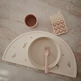 mushie Silicone Placemat for Kids | BPA-Free Non-Slip Design (Pink Flowers)