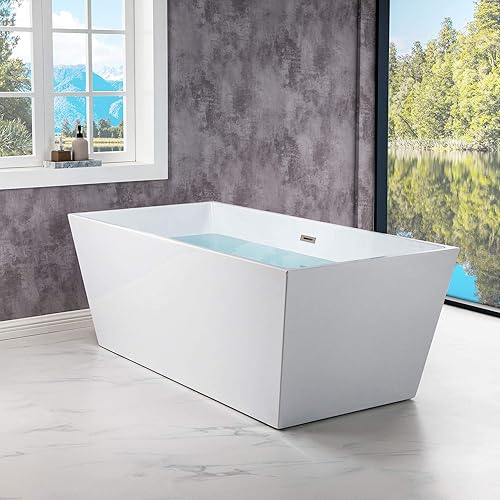 Vista 71 de WOODBRIDGE Bañera de acrílico independiente de 67 pulgadas, bañera negra de remojo contemporáneo con desbordamiento y drenaje negro mate, BTA1812-MB