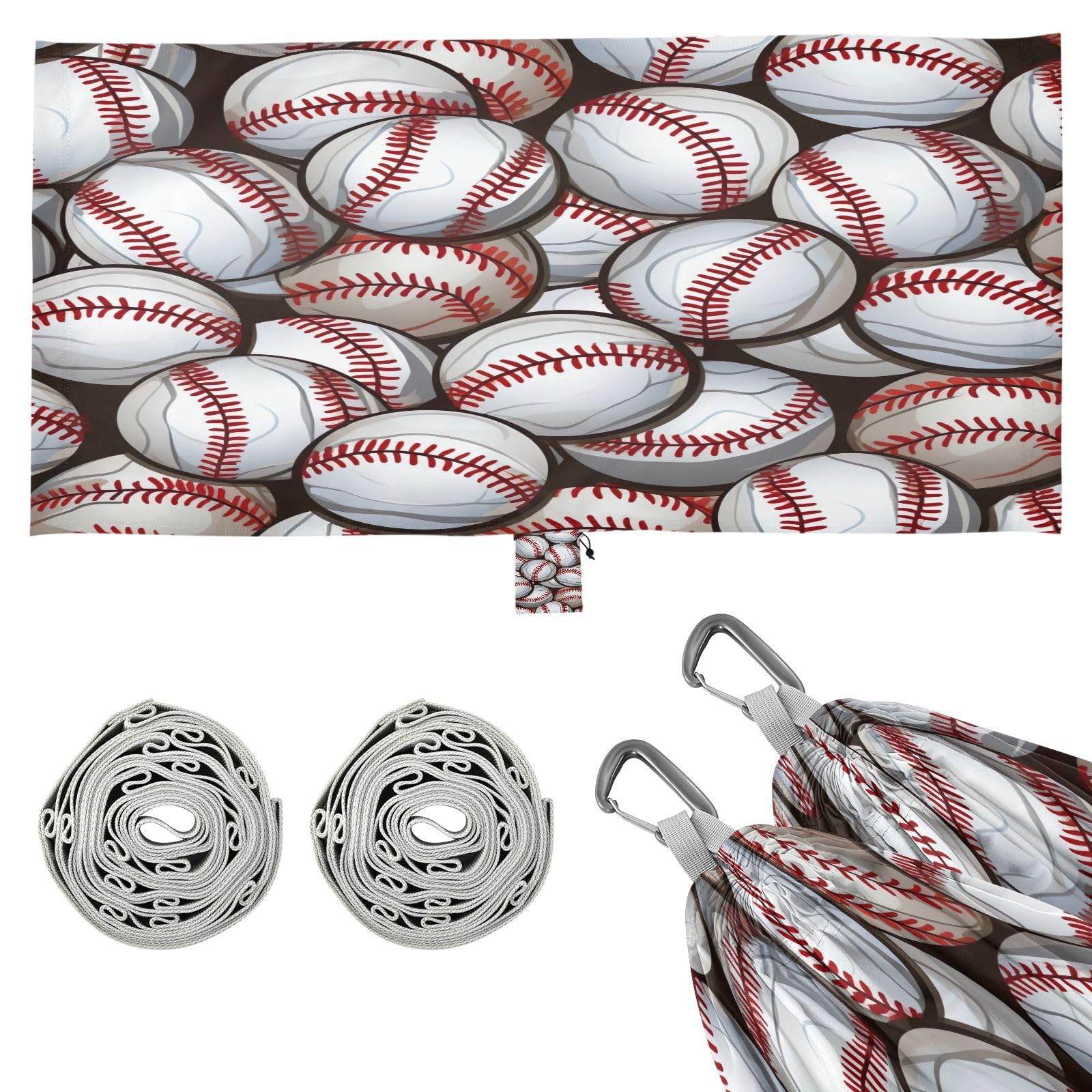 ATTX Baseball Balls Pattern Camping Hammock - Lightweight & Portable Hammocks, Heavy Duty 330lbs Capacity for Indoor, Hiking, Backpacking, Travel, Backyard, Beach#332