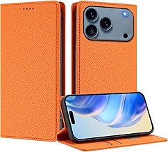 Wallet Case for iPhone 17 Pro Max, PU Leather Folio Magnetic RFID Blocking Kickstand Protective Flip Cover Shockproof TPU Inner Shell Compatible with Apple iPhone 17 Pro Max, LZW Orange