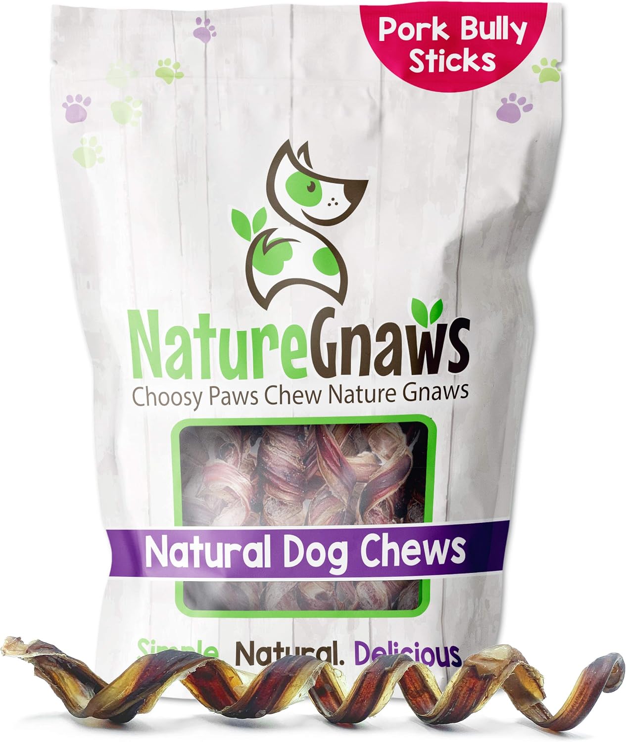 Nature Gnaws Pork Bully Stick Springs for Dogs - Premium Natural Bones - Long Lasting Dog Chew Treats for Small & Medium Dogs - Rawhide…