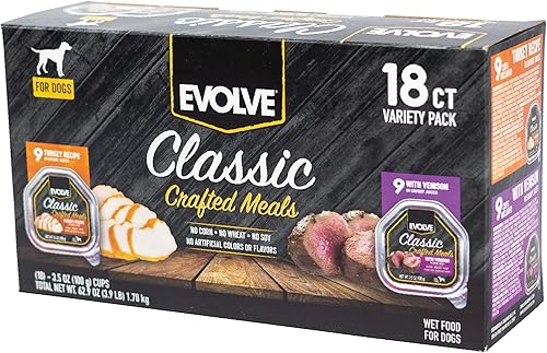 Miniatura 2 de Evolve Paquete variado de comidas artesanales clásicas con receta de pavo y comida húmeda para perros de venado  3.5 oz  paquete de 18