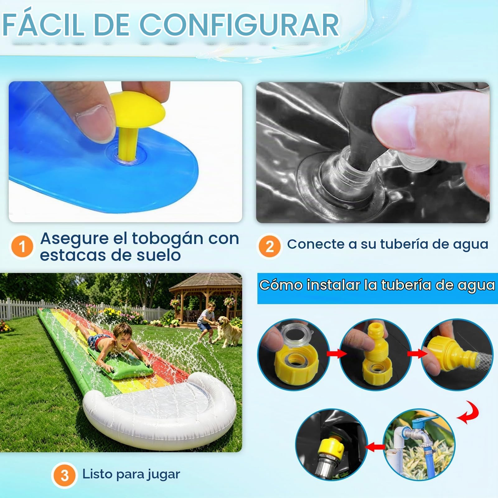 Tobogán de Agua,Tobogán Acuático para Césped,Deslizador de Agua para Niños | Pista Deslizante Agua con Bodyboard y Rociador Incorporado,Juguetes de Verano de Exterior,Jardín y Playa para Niños Adultos