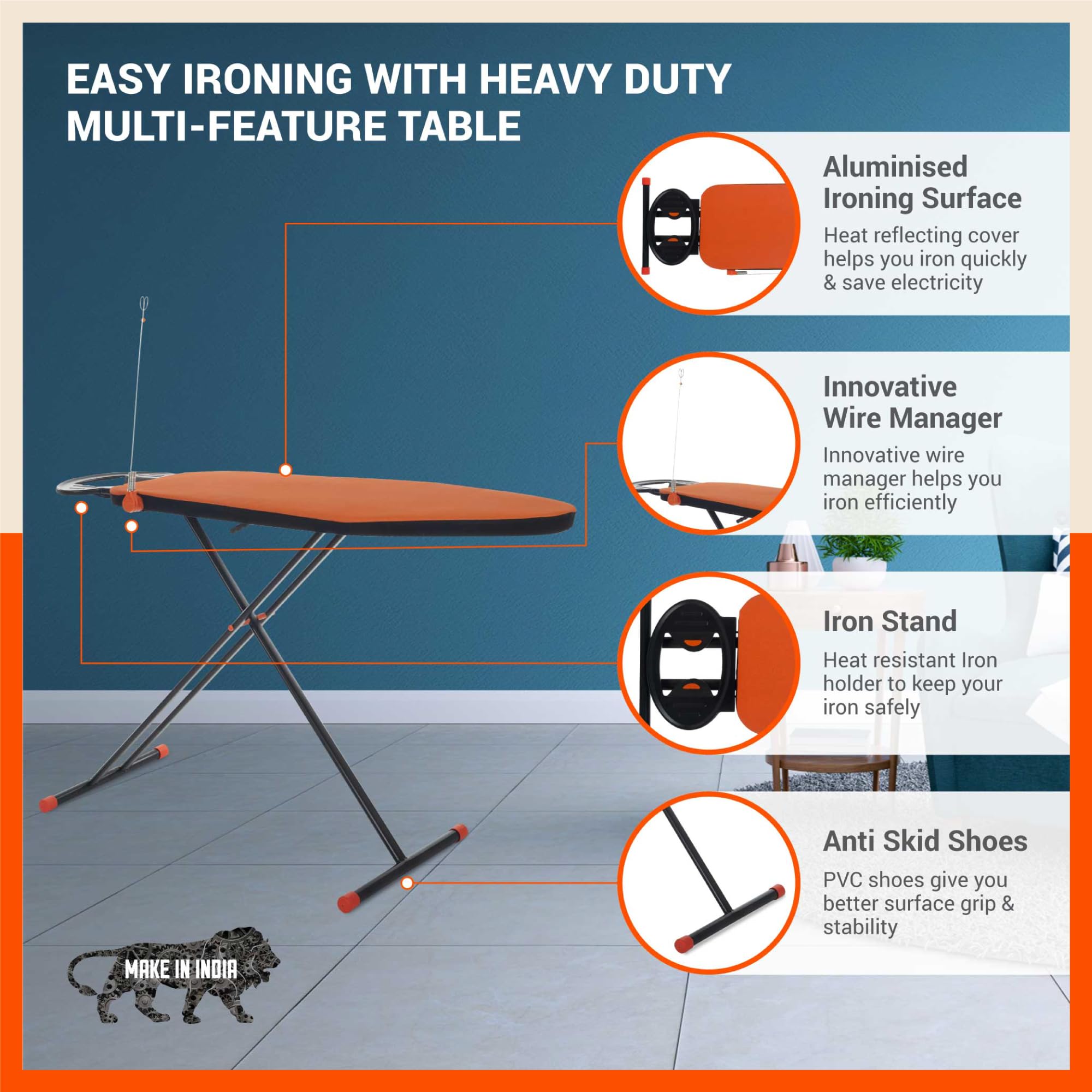 Bathla X-Pres Ace Ironing Board - Orange & Black -2 Bathla X-Pres Ace Ironing Board - Orange & Black -2
