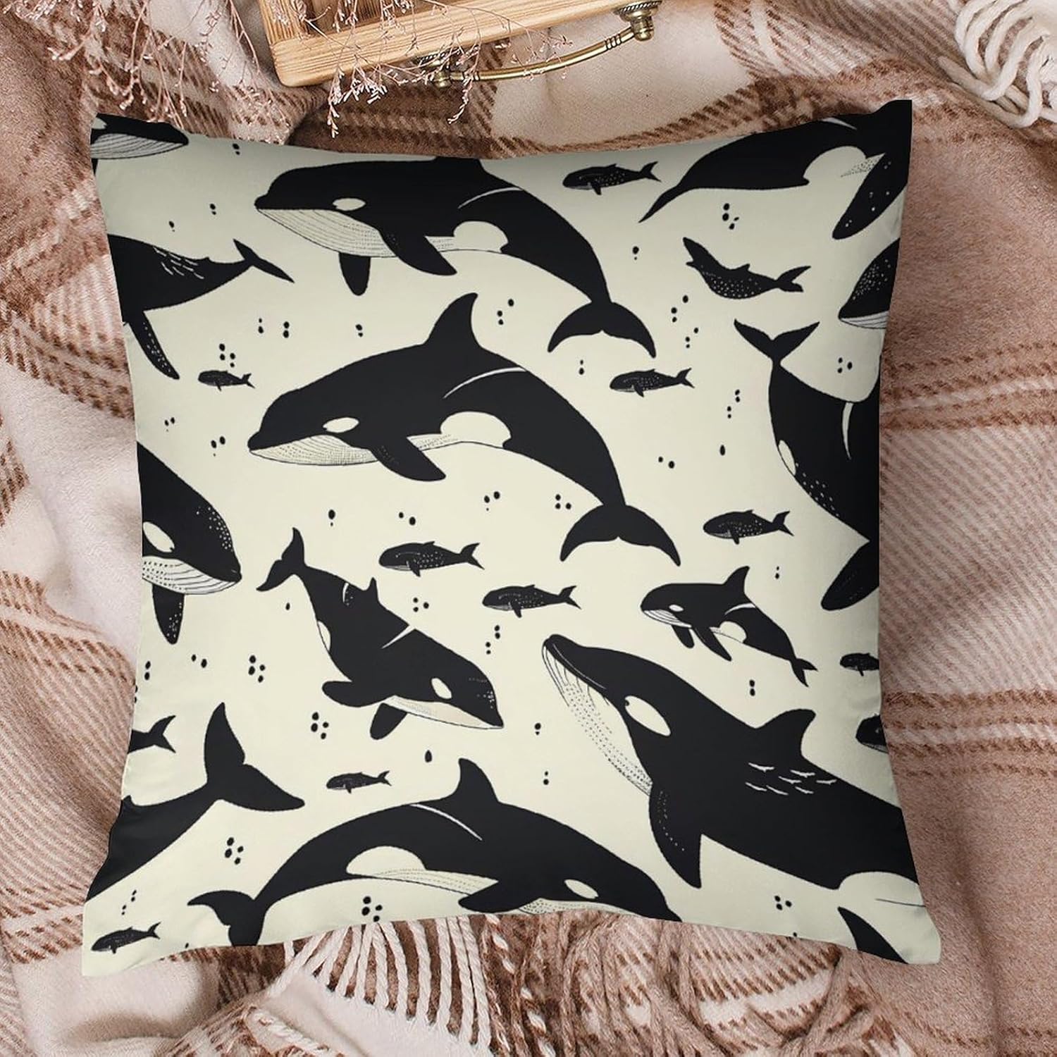 Killer Whale Printed Throw Pillow Case 4 Pcs Soft Pillowcases Pillows Covers Sofa Bed Decor 12/14/16/17/18/20/22/24/32 Inches