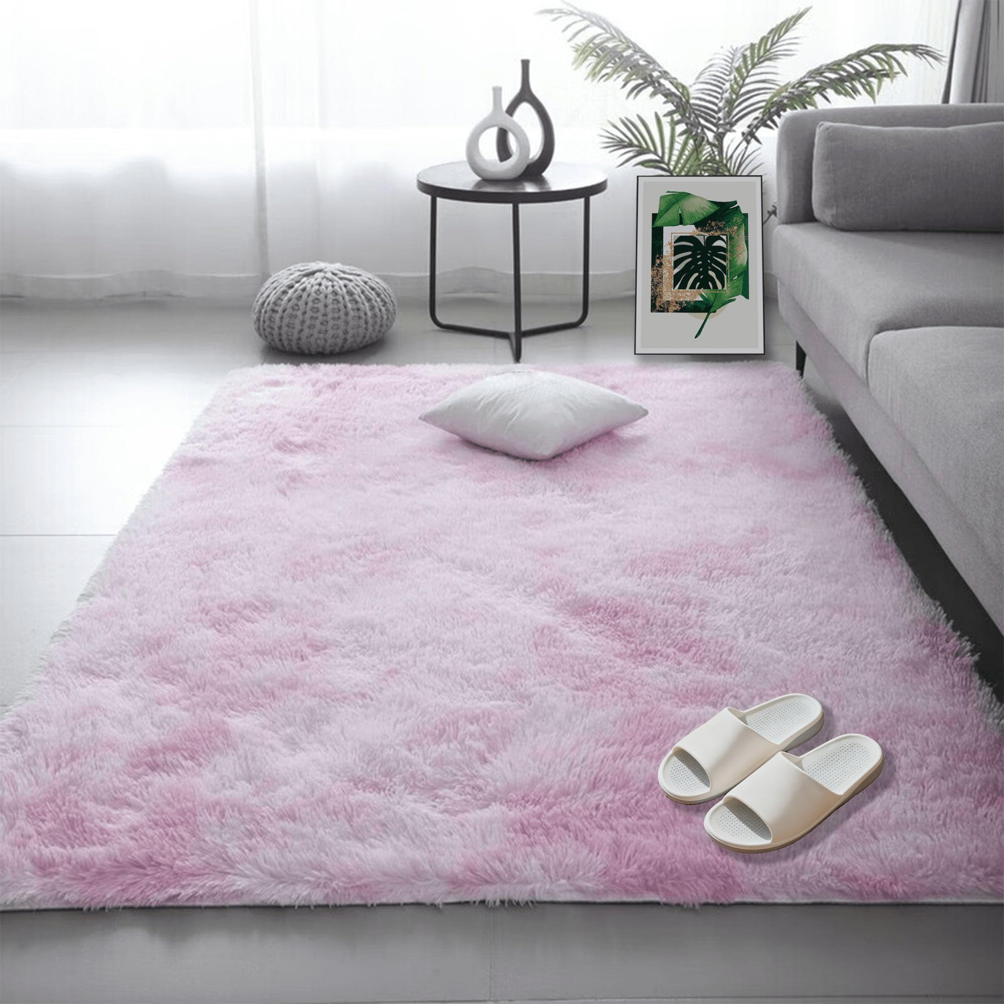 Tapis de sol lavable 180 x 230 cm rose pour éviter les glissades
