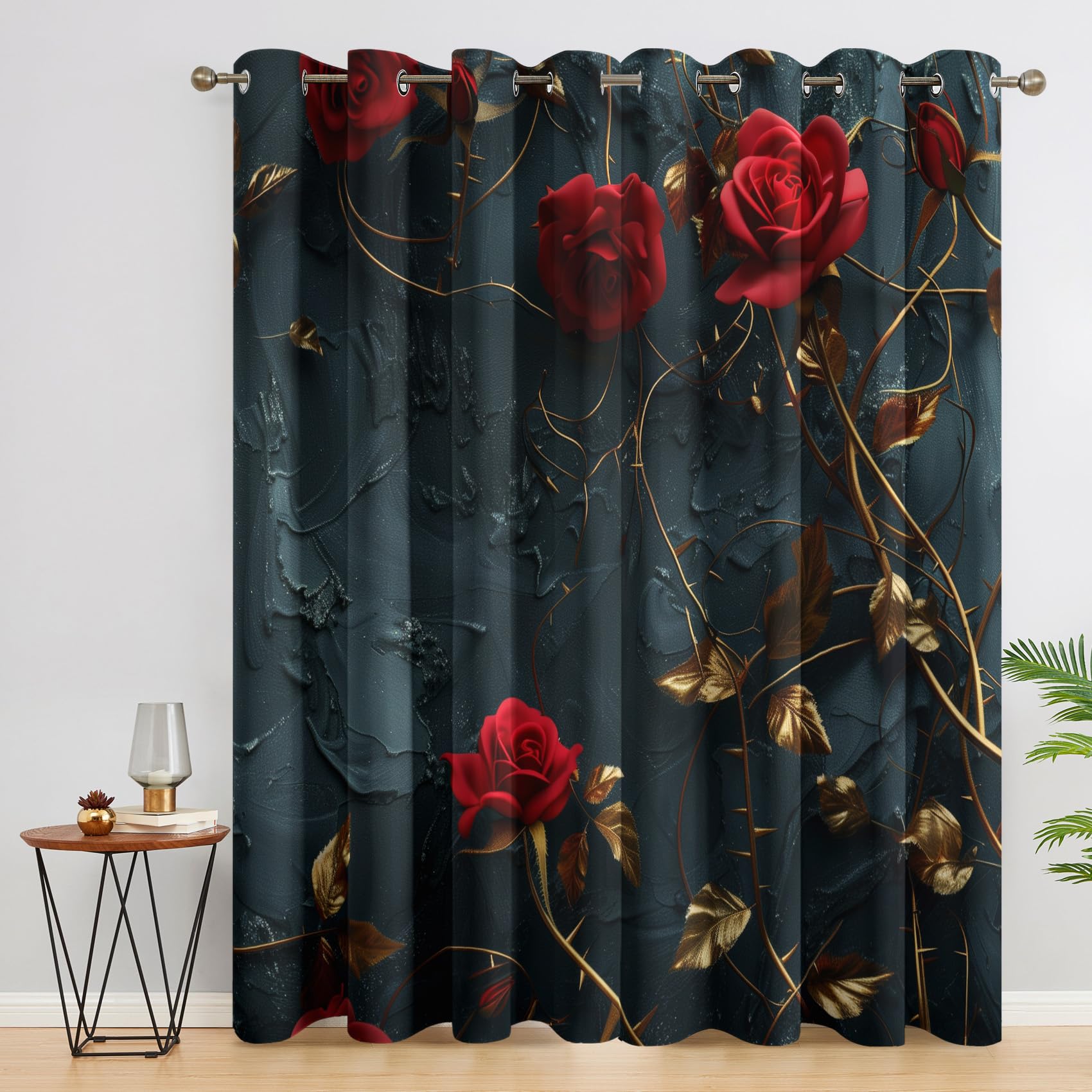 Red Rose Floral Curtains 90x90 Inch 2 Panels, 95% Blackout, 3D Flower Curtains for Bedroom, Living Room, Home Decor, Thermal Insulated Eyelet Window Drapes RCN127