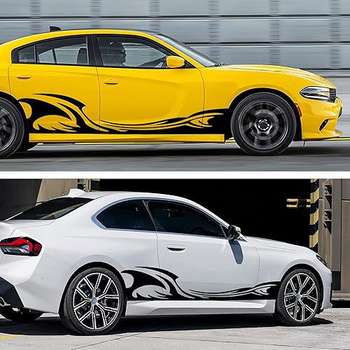 Miniatura 9 de TOMALL 2 calcomanías laterales de carrocería de 82 pulgadas, diseño de llamas deportivas, calcomanías universales de vinilo impermeable, accesorios