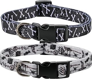 2 Pack Halloween Dog Collar Vampire Skull Dog Collar Adjustable Puppy Collar Pet Collars for Small Dogs