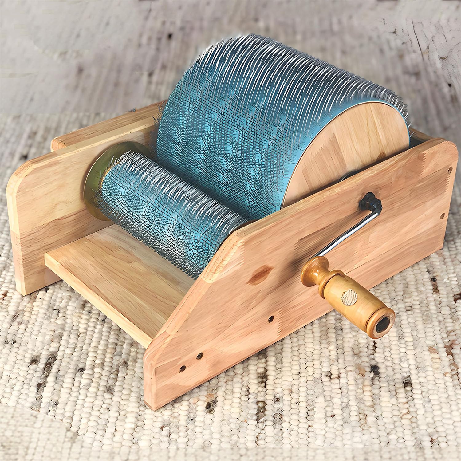 Aserzenith 1 Manual Drum Carder For Wool, Fast Color Mixing & Combing, Wooden Blending Board For Diy Felting, Spinning & Handicraft
