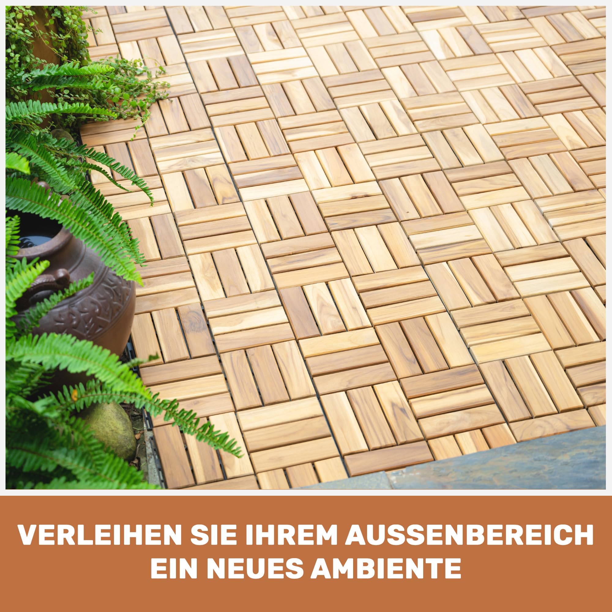 Terrassenfliesen aus Akazienholz Schachbrettmuster (32, Naturbraun)