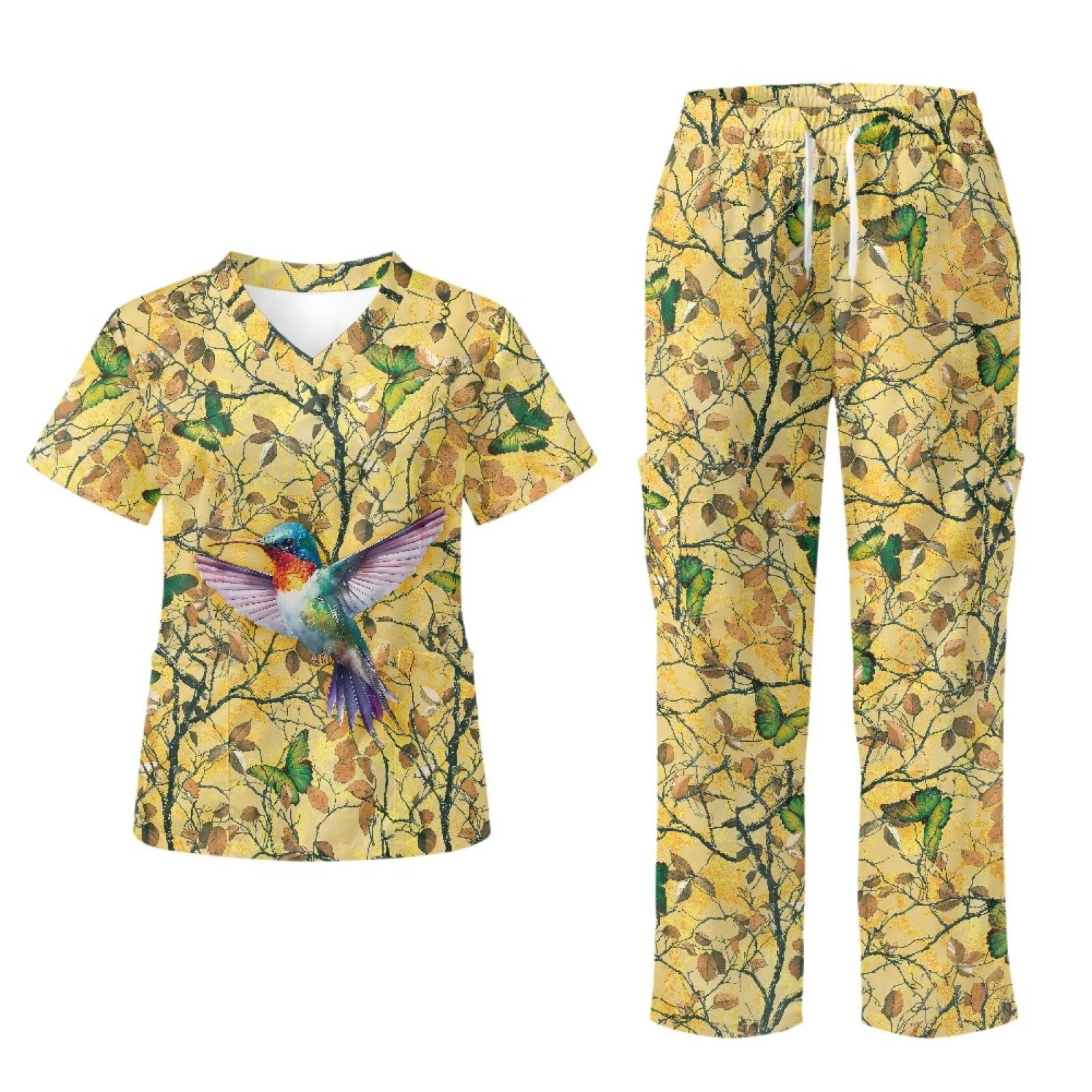 Hummingbird damskie zestawy peelingowe slim fit medyczne peelingi z elastyczną talią spodnie z szerokimi nogawkami żółty, asystent medyczny Essentials