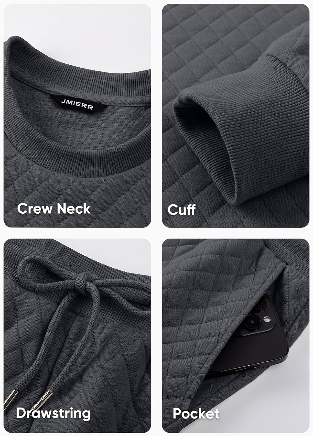 JMIERR Men's Quilted 2 Piece Casual Outfits Crewneck Sweatshirt Tracksuit & Joggers Sweatpants Sweatsuit Set - Image 5