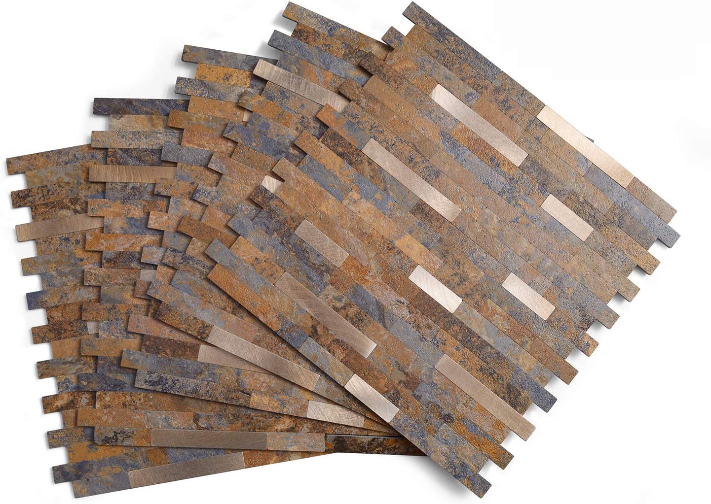 5 Tiles 11.5"× 11.7" Peel and Stick Tile Backsplash, PVC Rusty Slate Backsplash Stone Tile Peel and Stick, 4.67 sq.ft