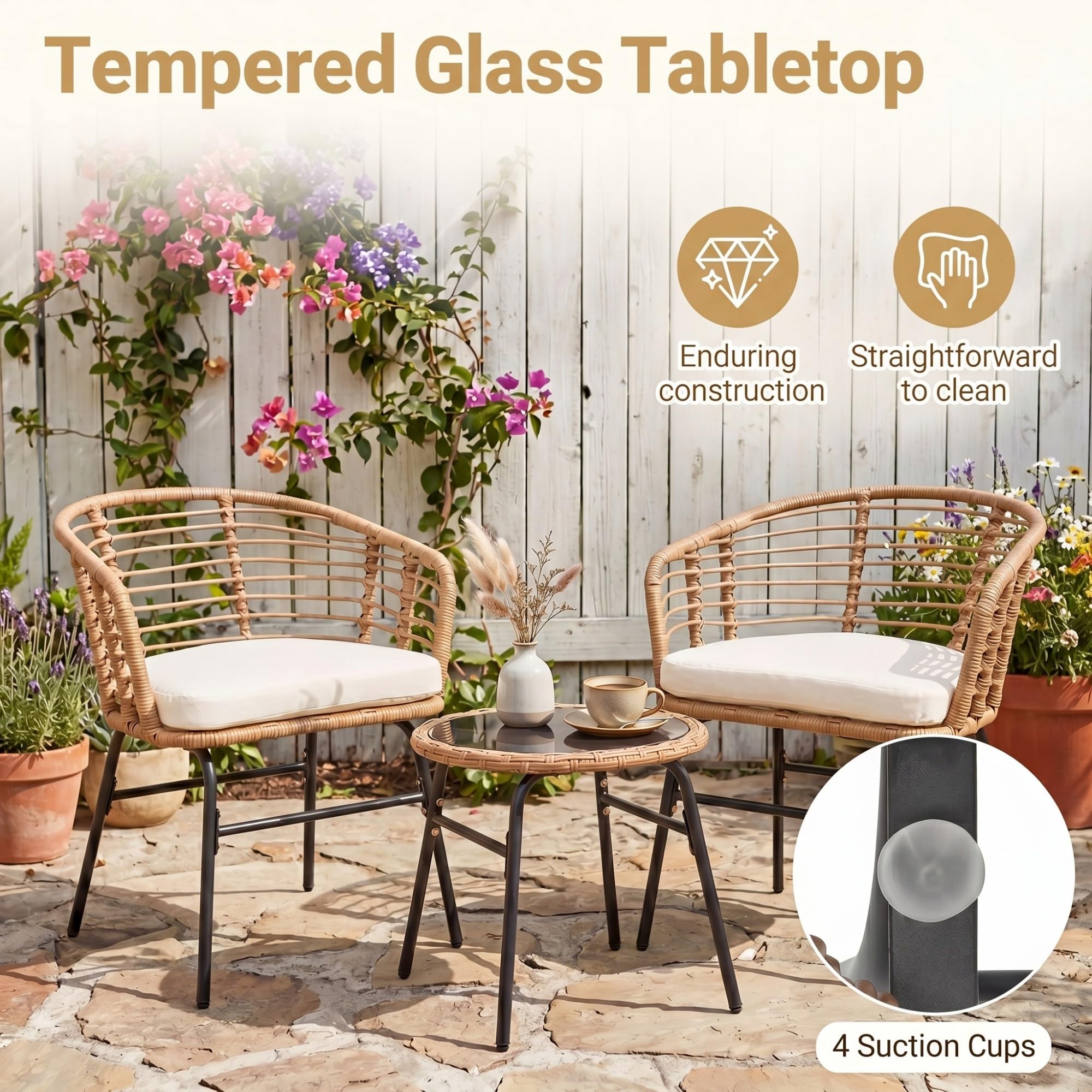 LIFEZEAL Ensemble de Jardin 3 Pièces pour 2 Personnes, Mobilier Extérieur Balcon avec 2 Chaises et 1 Table d’Appoint, 57 x 59 x 73 cm