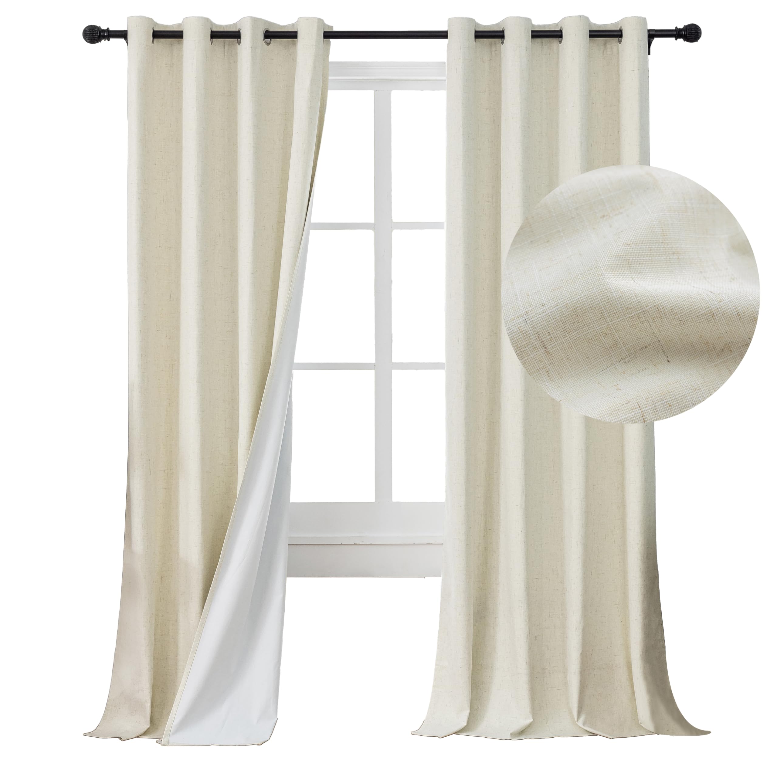 Blackout Linen Curtains, Thick Linen Blackout Curtains for Living Room, Thermal Insulated Textured Linen Curtains for Bedroom, Blackout Drapes with Grommet 2 Panels, W52×L84, Natural