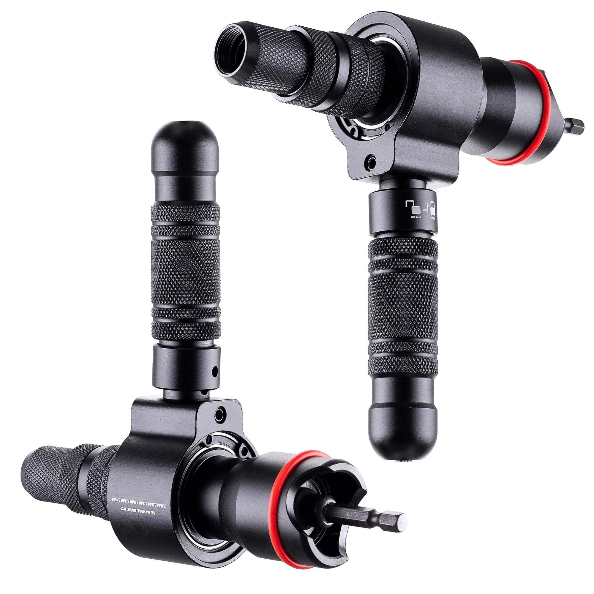 TC TECHNIC Pistolet do nitowania, klucz nasadowy, adapter do wkrętaków Cr-Mo, kompatybilny z nakrętkami stalowymi, ze stali nierdzewnej i aluminium, M3, M4, M5, M6, M8, M10 M12, głowice 2,4 mm - 6,4