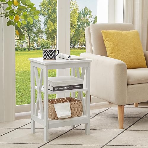 Miniatura 6 de VECELO Mesitas de noche modernas X-Design Mesa auxiliar con estante de almacenamiento para dormitorio, sala de estar,