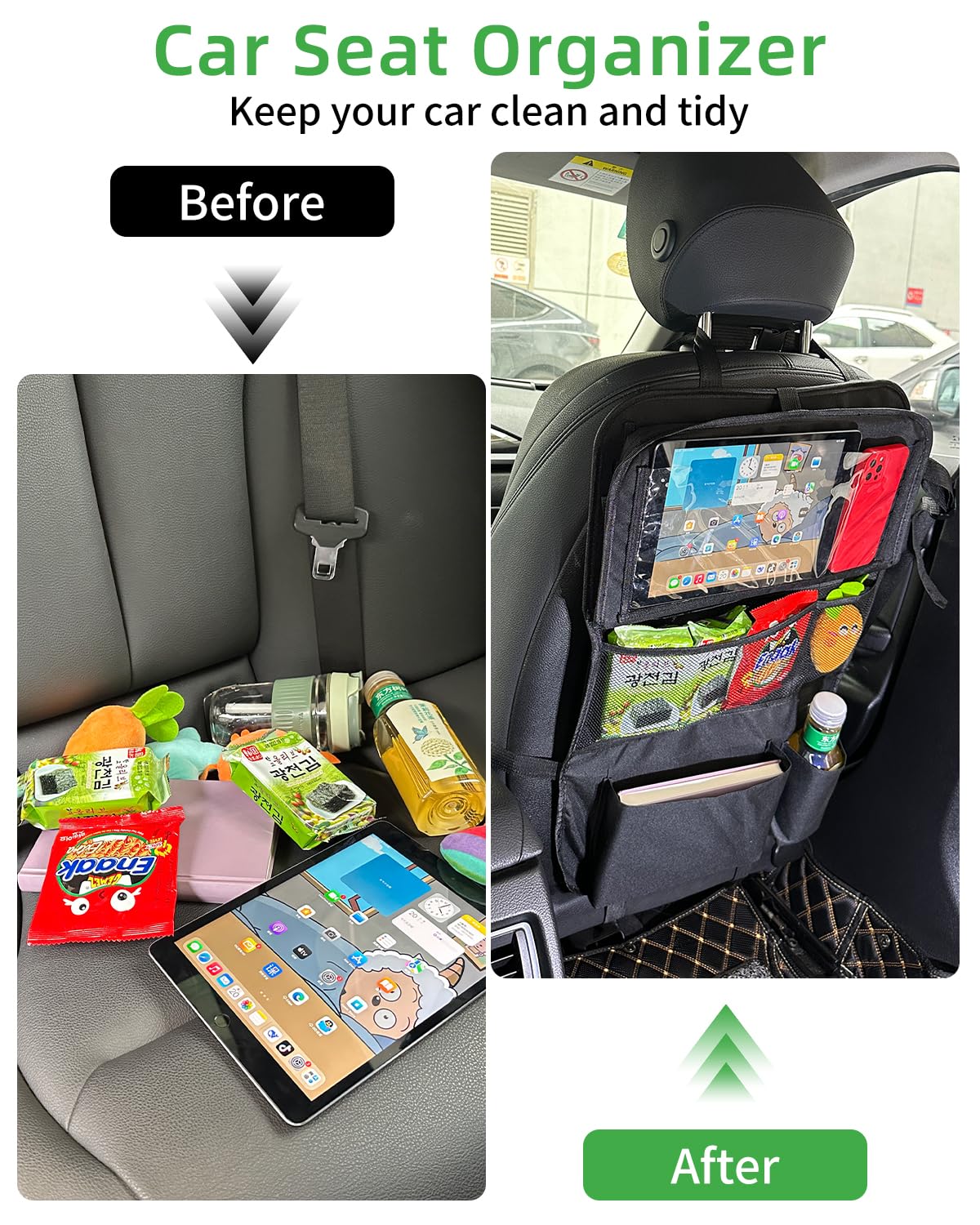 2 Stück Auto Organizer, Autositz Organizer, Große Rückenlehnenschutz, Wasserdicht Multifunktionale Auto Aufbewahrungstasche Kinder, Sitzschutz mit Klapptisch,Tablet Tasche und Viele Taschen, Schwarz