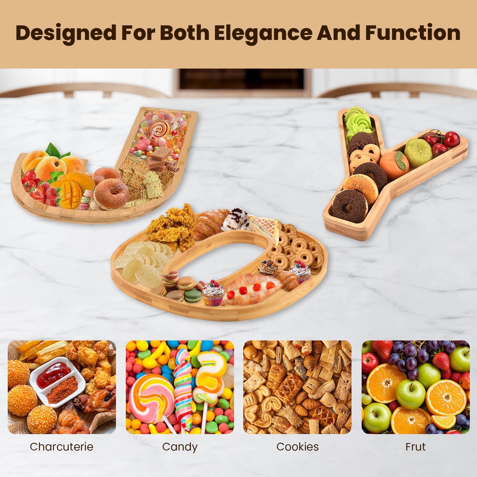 JOY Lot de 3 planches à charcuterie de Noël en bambou pour apéritif – Grand plat de Noël – Cadeau pour pendaison de crémaillère, fête de Noël