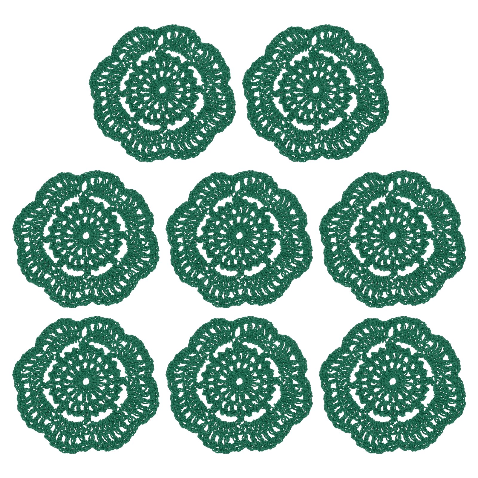 Napperons en crochet uxcell de 10,2 cm en coton tissé vert foncé pour verre, lot de 8