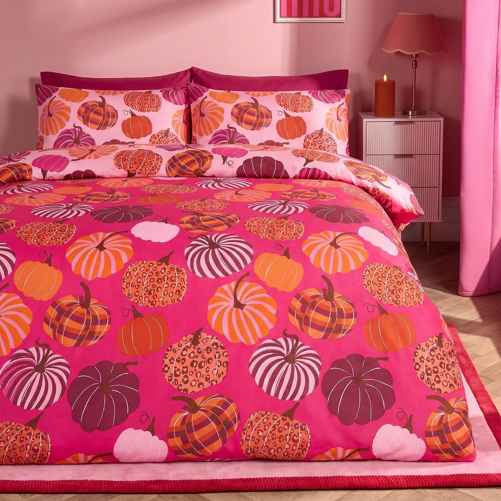 OHS Autumn Pumpkin Halloween Bedding Single Duvet Cover Set, Hot Pink