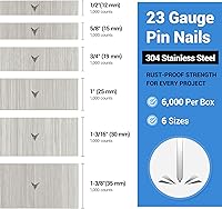 Vista 2 de meite Clavos de acero inoxidable de calibre 23, varios 6 tamaños (12 pulgadas, 58 pulgadas, 34 pulgadas, 1 pulgada, 1-316 pulgadas, 1-38 pulgadas)