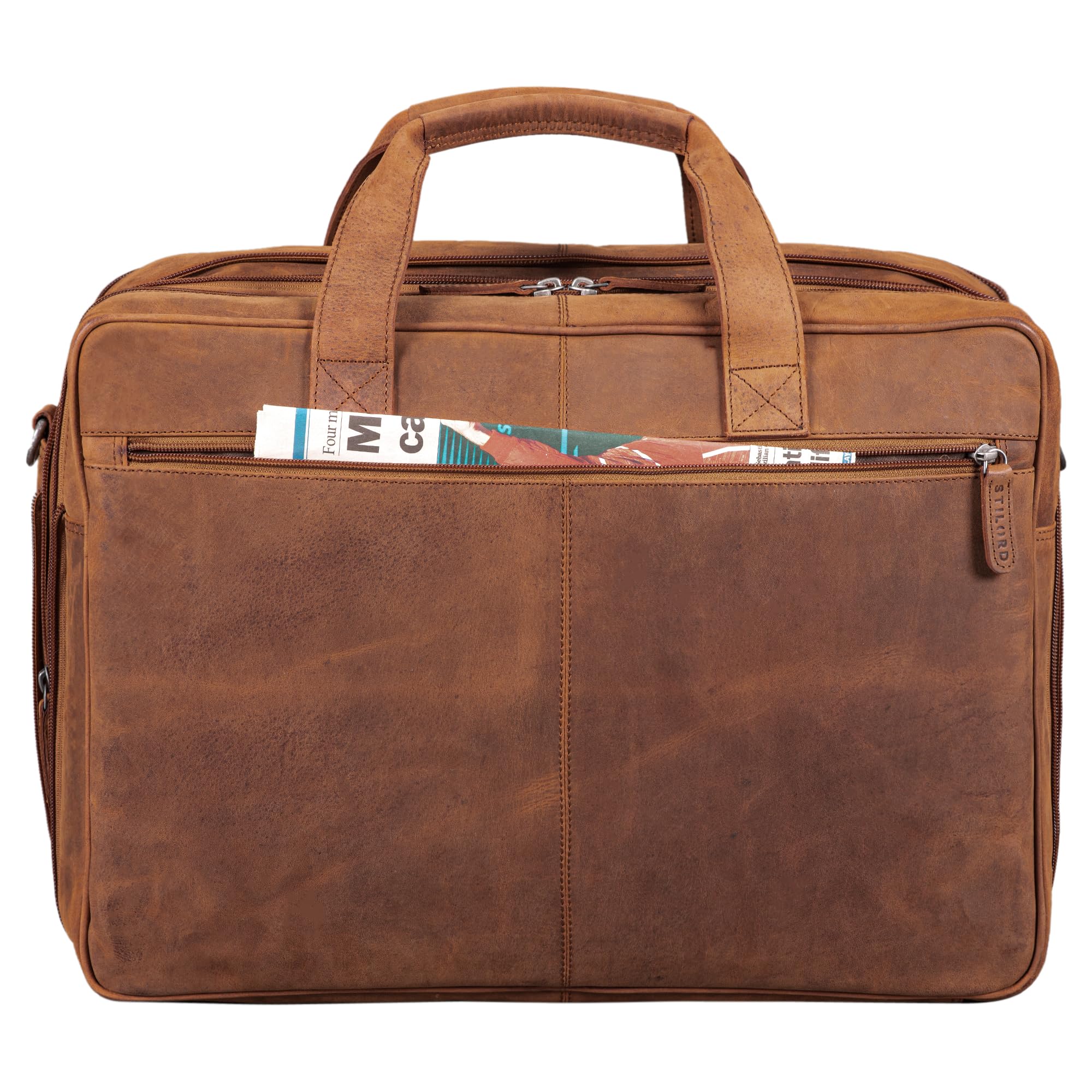 STILORD Gigantus Sacoche Cuir Homme XXL Serviette en Cuir Sac d'enseignant Sac d'affaire Sac bandoulière Homme Sac Professeur Femme Couleur:Noir