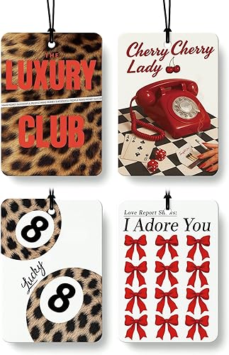 Miniatura 17 de Ambientador de coche con estampado retro de guepardo, 4 piezas, estampado de leopardo, 8 bolas de la suerte, ambientador colgante para el hogar,