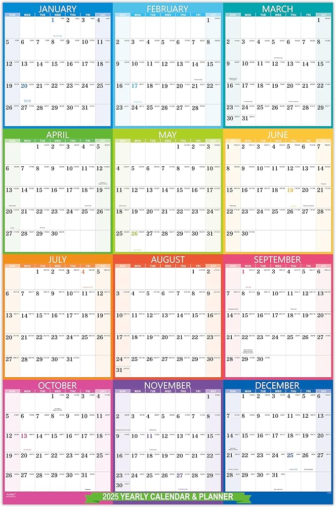Amazon.com: 2025 Yearly Wall Calendar - 2025 Wall Calendar with Julian Date, Jan 2025 - Dec 2025, One Page for Organizing, Premium Thick Paper, Vertical, Gift Pocket, 34.8