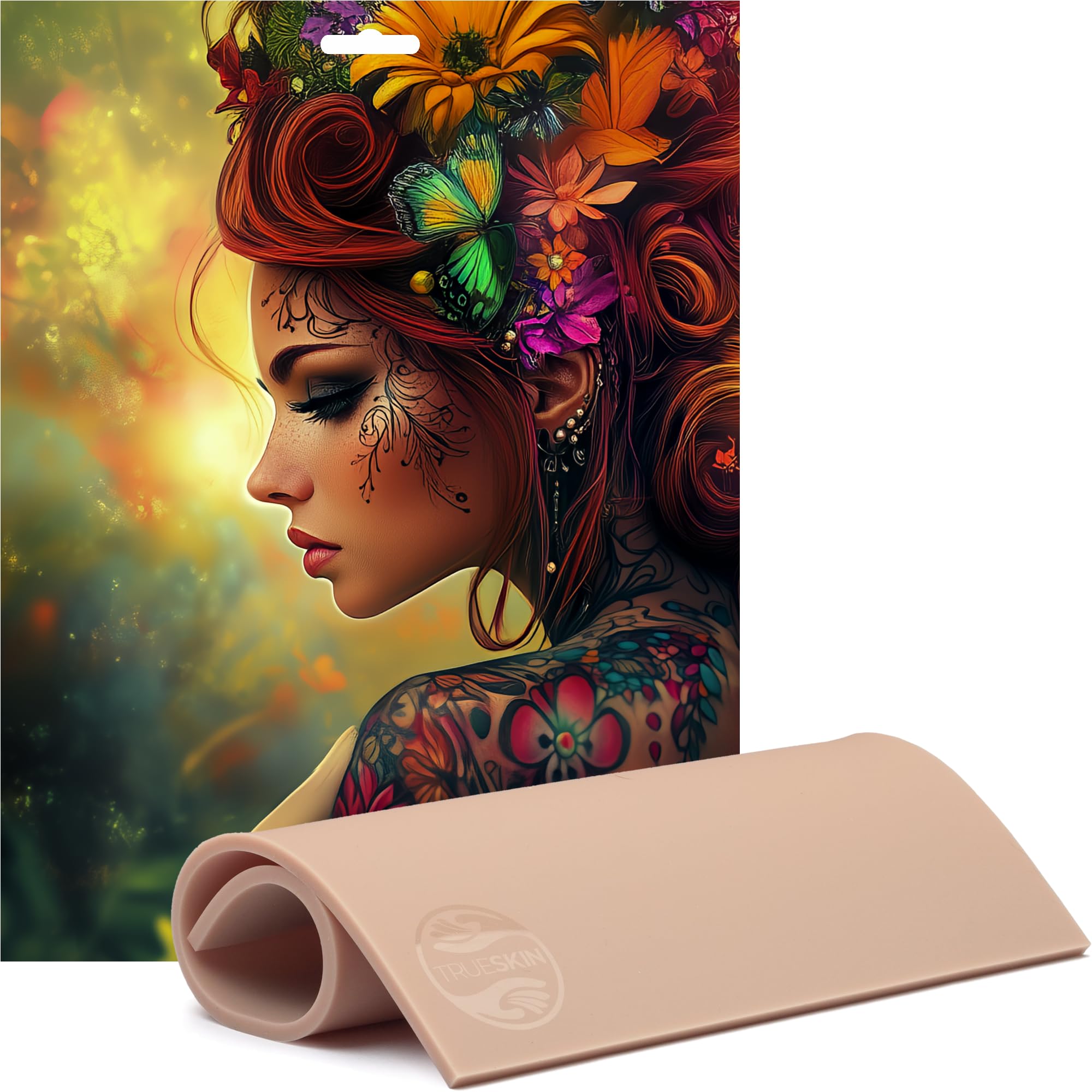 TrueSkin Tattoo Practice Skin - 8.5" x 11" SilkTouch - Double Sided - Super Thick (4-5mm) - Trade Show Quality - Fake Skin for Tattooing - Platinum Silicone - Microblading Practice