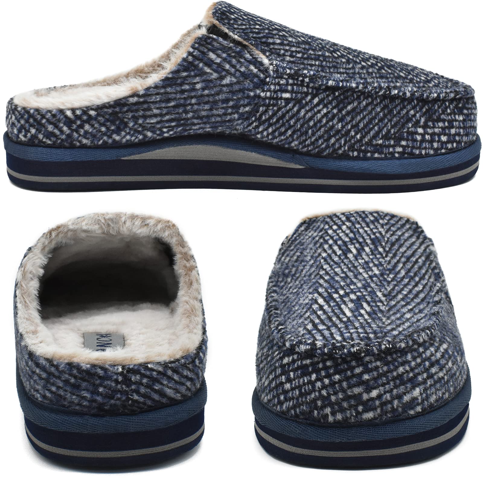ONCAI Pantofole da Uomo in Comfort Pelo Cotone Strisce Ciabatte da Casa in Lana con Memory Foam Supporto Arco Suola in Gomma Taglia 40-50