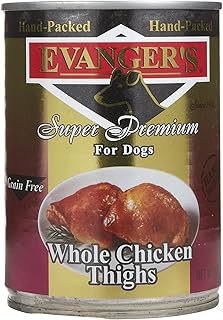 Evanger's Hand Packed Whole Chicken Thighs for Dogs, 12 x 12 oz cans
