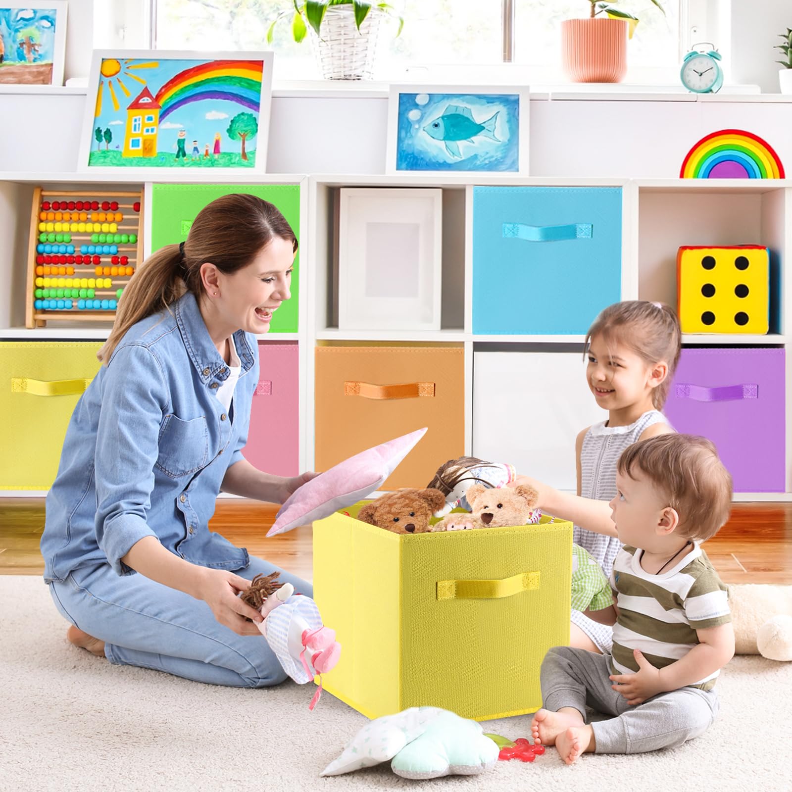 GRANNY SAYS Kubus opbergdozen, 6 Pak stoffen opbergkubussen 33 x 33 x 32,4 cm, opvouwbare opbergkubus met handvat opbergen en organiseren, cube storage boxes, fabric storage cubes - Grijs