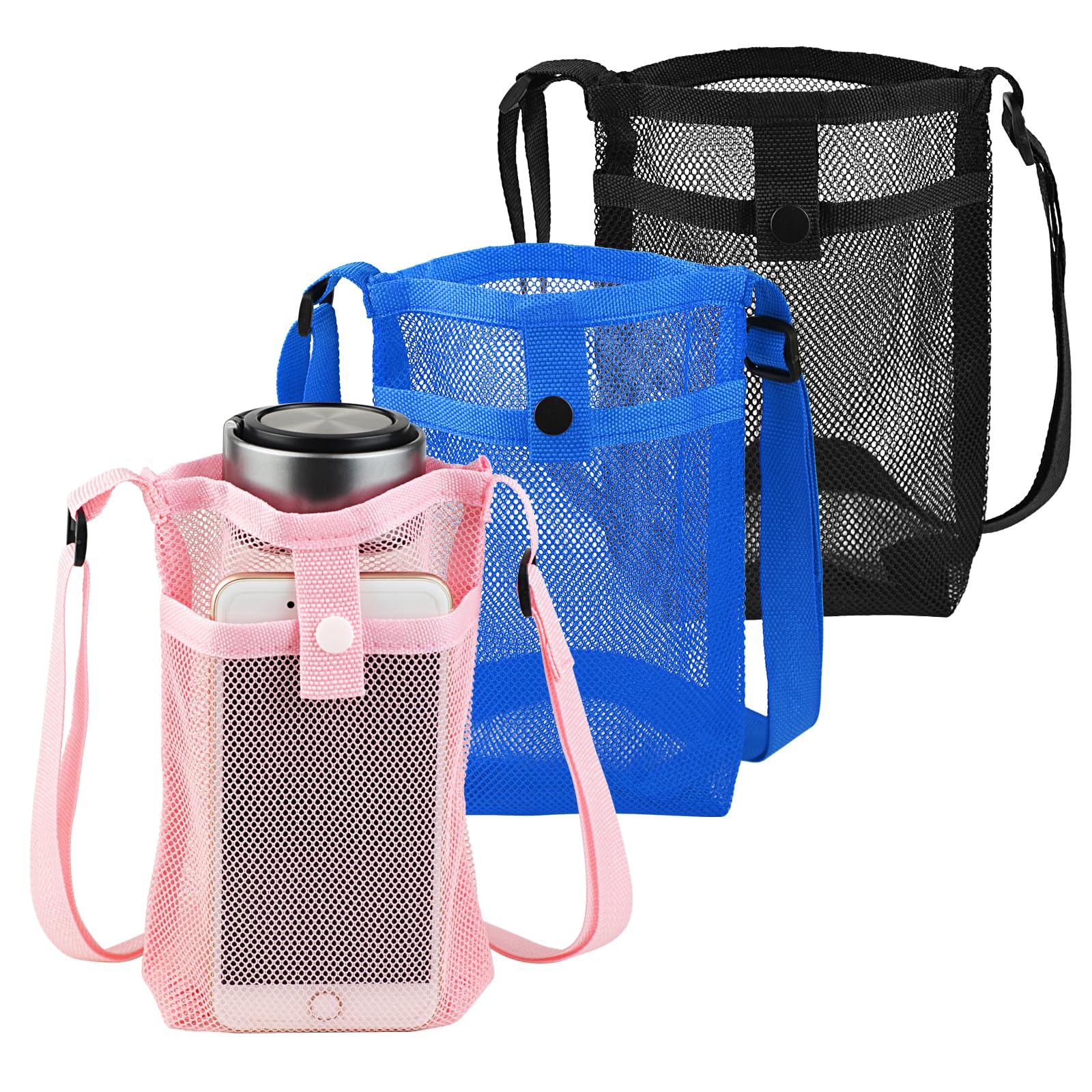 JINTANG 3PCS water bottle carrier with strap,Mesh Water Bottle Holder 500ml